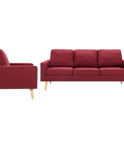 2-dijelni set sofa od tkanine crvena boja vina