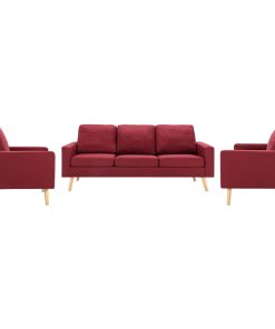 3-dijelni set sofa od tkanine crvena boja vina