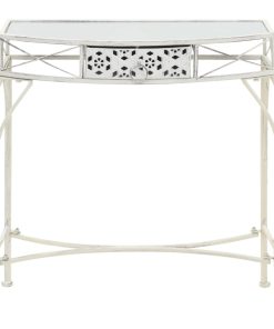 Bočni stolić u francuskom stilu metalni 82 x 39 x 76 cm bijeli