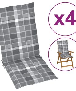 Jastuci za vrtne stolice 4 kom sivi karirani 120 x 50 x 4 cm