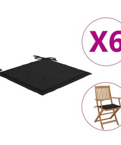Jastuci za vrtne stolice 6 kom crni 40 x 40 x 4 cm od tkanine