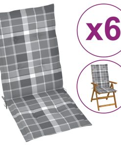 Jastuci za vrtne stolice 6 kom sivi karirani 120 x 50 x 4 cm