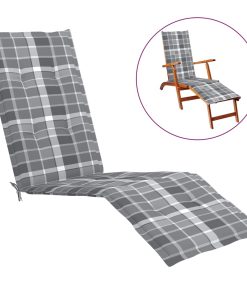 Jastuk za ležaljku sivi karirani (75 + 105) x 50 x 4 cm