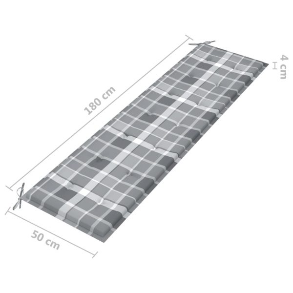 Jastuk za vrtnu klupu sivi karirani 180 x 50 x 4 cm od tkanine - Image 4