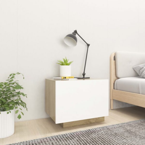 Noćni ormarić bijeli i boja hrasta 100 x 35 x 40 cm od iverice - Slika 3