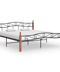 Okvir za krevet crni od metala i masivne hrastovine 180x200 cm