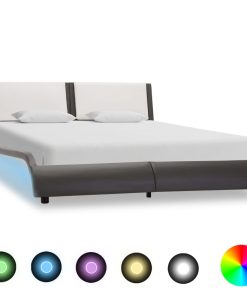 Okvir za krevet od umjetne kože LED sivo-bijeli 140 x 200 cm