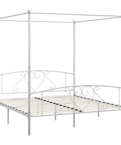 Okvir za krevet s nadstrešnicom bijeli metalni 200 x 200 cm