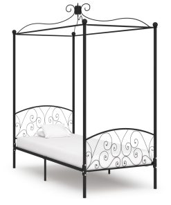 Okvir za krevet s nadstrešnicom crni metalni 100 x 200 cm