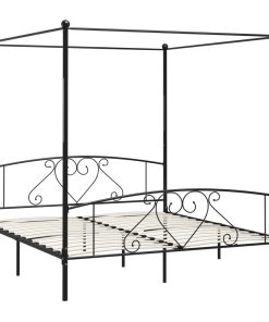 Okvir za krevet s nadstrešnicom crni metalni 200 x 200 cm