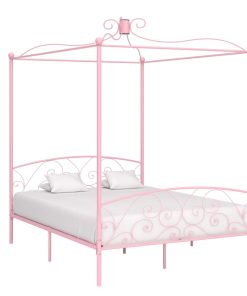 Okvir za krevet s nadstrešnicom ružičasti metalni 160 x 200 cm