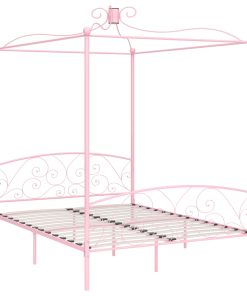 Okvir za krevet s nadstrešnicom ružičasti metalni 180 x 200 cm