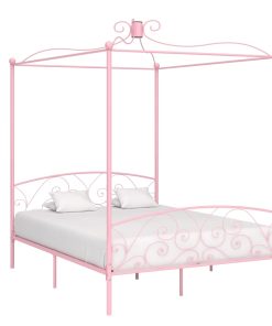 Okvir za krevet s nadstrešnicom ružičasti metalni 180 x 200 cm