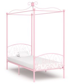 Okvir za krevet s nadstrešnicom ružičasti metalni 90 x 200 cm