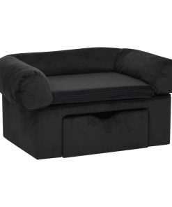 Sofa za pse s ladicom crna 75 x 50 x 38 cm plišana