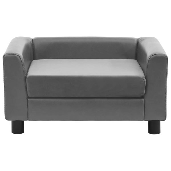 Sofa za pse siva 60 x 43 x 30 cm od pliša i umjetne kože - Slika 3