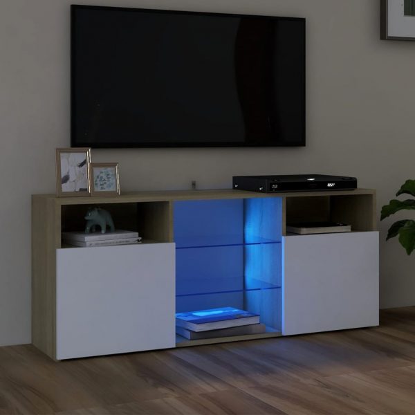 TV ormarić s LED svjetlima bijeli i boja hrasta 120x30x50 cm