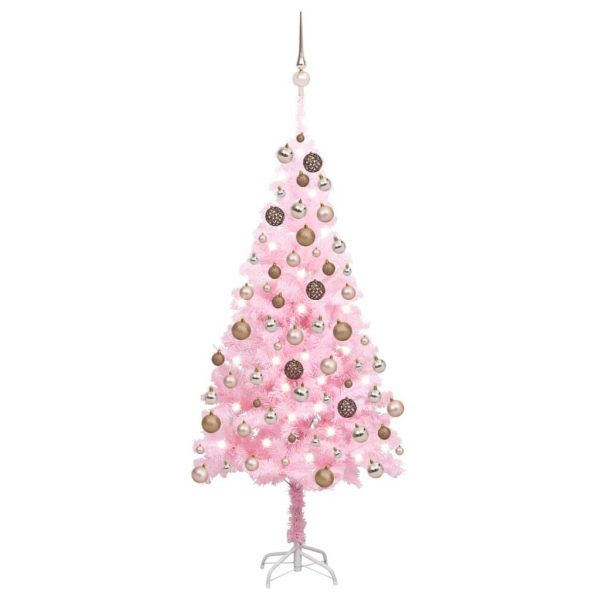 Umjetno božićno drvce LED s kuglicama ružičasto 180 cm PVC