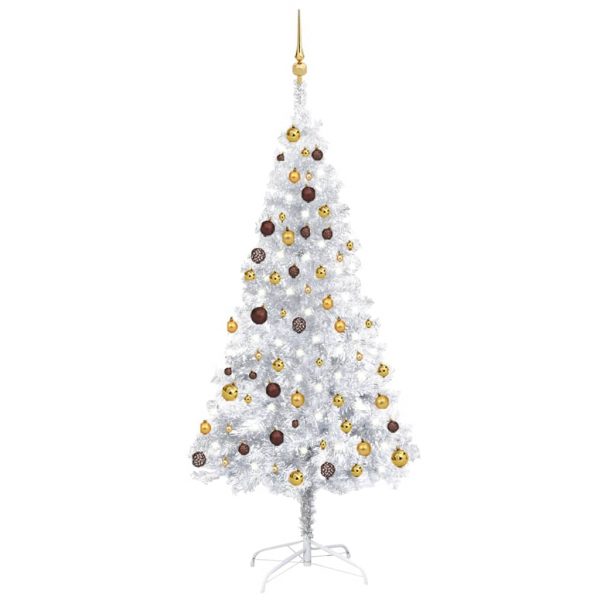 Umjetno božićno drvce LED s kuglicama srebrno 180 cm PET