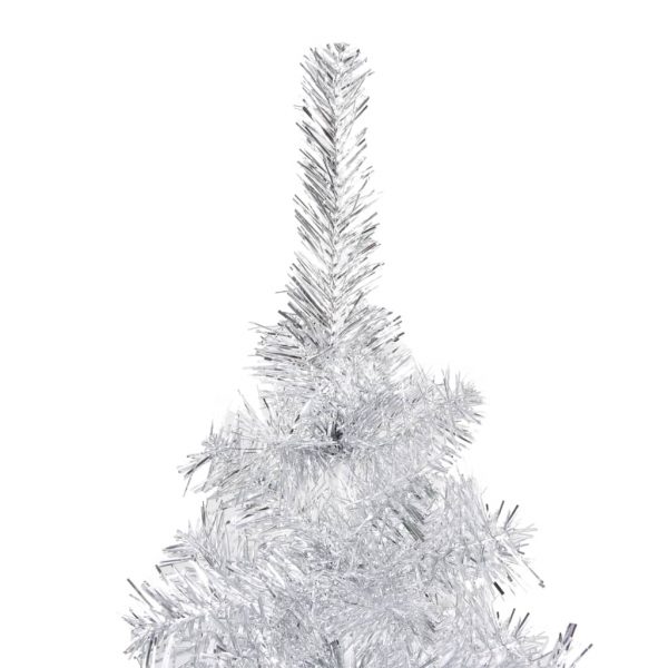 Umjetno božićno drvce LED s kuglicama srebrno 210 cm PET - Slika 3