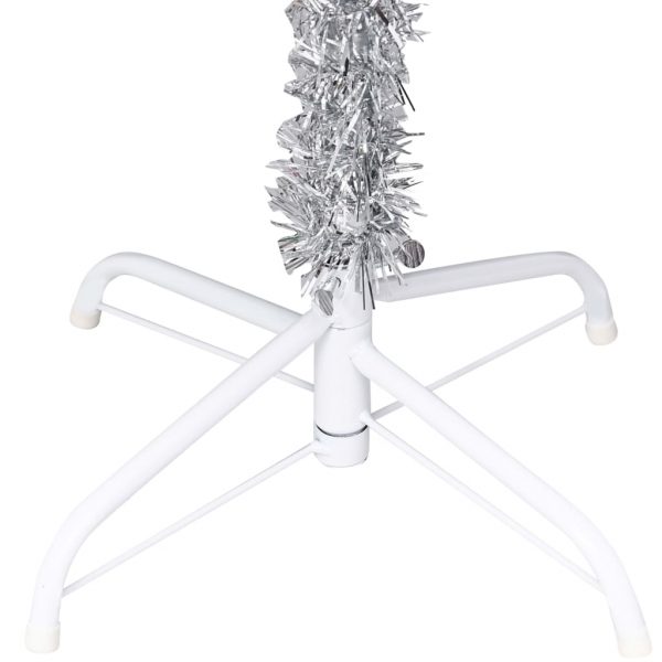 Umjetno božićno drvce LED s kuglicama srebrno 210 cm PET - Slika 4
