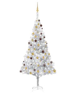 Umjetno božićno drvce LED s kuglicama srebrno 240 cm PET