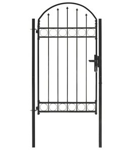 Vrata za ogradu s lučnim vrhom čelična 100 x 175 cm crna