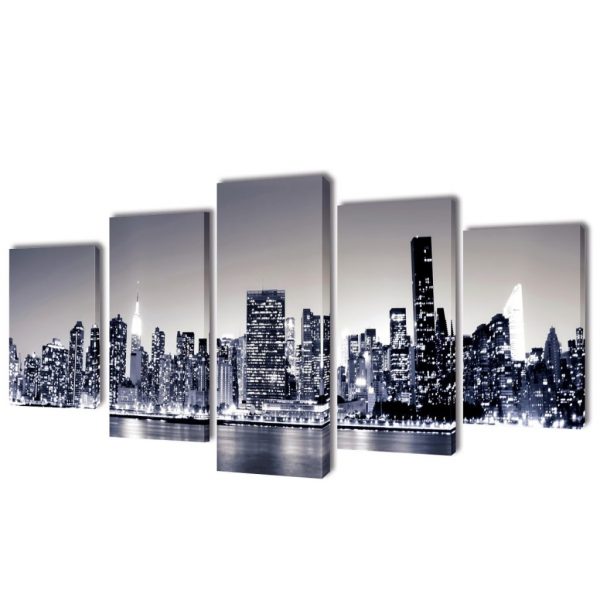 Zidne Slike na Platnu Monokromatski Set s Printom New York 200 x 100 cm