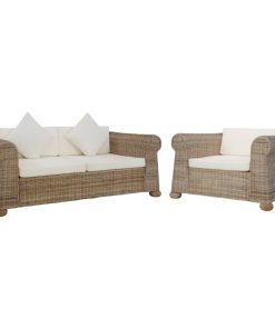 2-dijelni set sofa od prirodnog ratana s jastucima