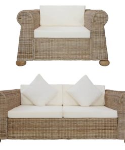 2-dijelni set sofa od prirodnog ratana s jastucima