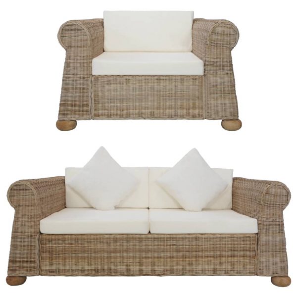 2-dijelni set sofa od prirodnog ratana s jastucima