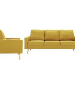 2-dijelni set sofa od tkanine žuti