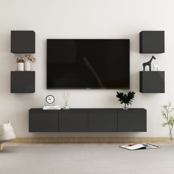 6-dijelni set TV ormarića visoki sjaj crni od iverice