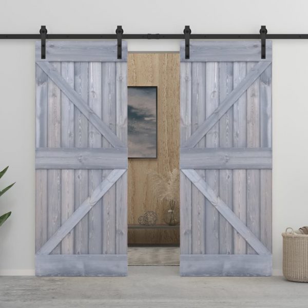 Klizna vrata s priborom za montažu 80 x 210 cm od borovine siva