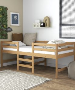Krevet srednje visine s madracem 90 x 200 cm boja meda borovina