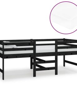 Krevet srednje visine s madracem 90 x 200 cm crni od borovine