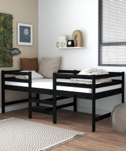 Krevet srednje visine s madracem 90 x 200 cm crni od borovine