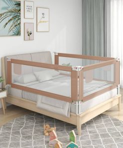 Sigurnosna ograda za dječji krevet smeđe-siva 140x25 cm tkanina