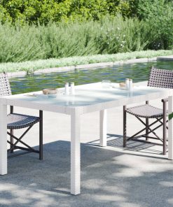Vrtni stol 150x90x75 cm od kaljenog stakla i poliratana bijeli