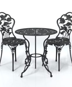 3-dijelni bistro set od lijevanog aluminija crni