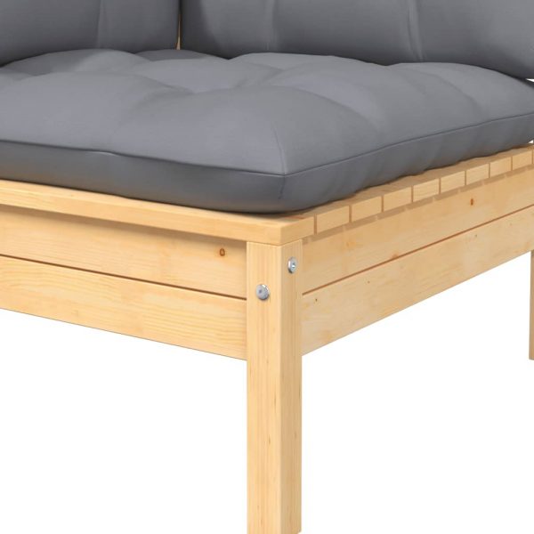 Kutna vrtna sofa sa sivim jastucima od masivne borovine - Slika 4