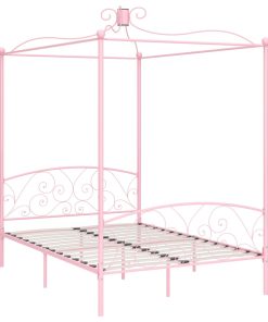 Okvir za krevet s nadstrešnicom ružičasti metalni 140 x 200 cm