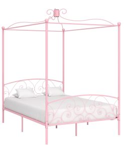 Okvir za krevet s nadstrešnicom ružičasti metalni 140 x 200 cm