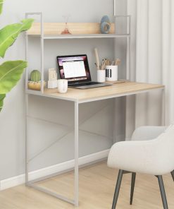 Stol za računalo bijeli i boja hrasta 10x60x138 cm od iverice