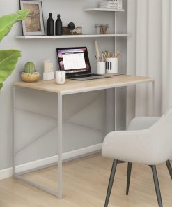 Stol za računalo bijeli i boja hrasta 110x60x70 cm od iverice
