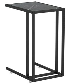 Bočni stolić za računalo crni mramor 50x35x65 cm kaljeno staklo