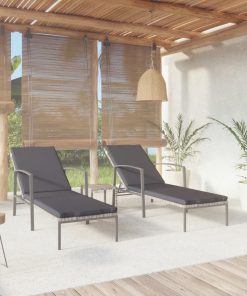 Ležaljke za sunčanje sa stolićem 2 kom od poliratana sive