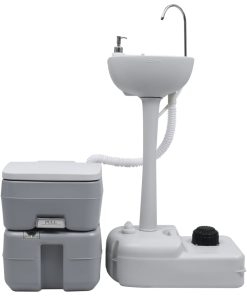 Prijenosni set toaleta i stalka s umivaonikom za kampiranje sivi