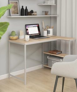 Stol za računalo bijeli i boja hrasta 110x72x70 cm od iverice