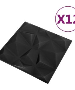 3D zidni paneli 12 kom 50 x 50 cm dijamantno crni 3 m²
